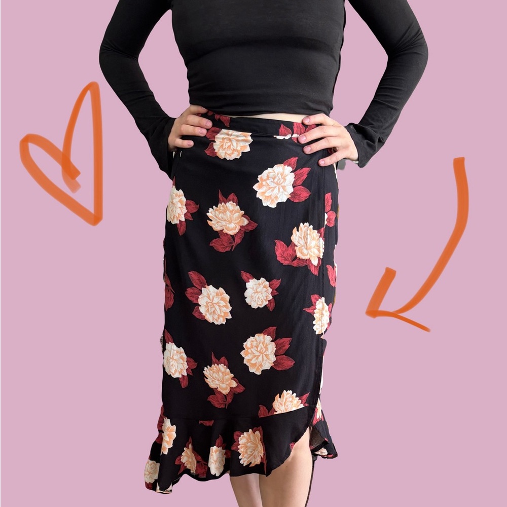 Miss Selfridge Black Skirt with Floral Accents